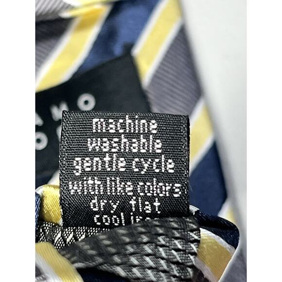 Bergamo New York Tie Yellow Blue Striped Mens Handmade Necktie 3 1/4" x 57" - Picture 7 of 9